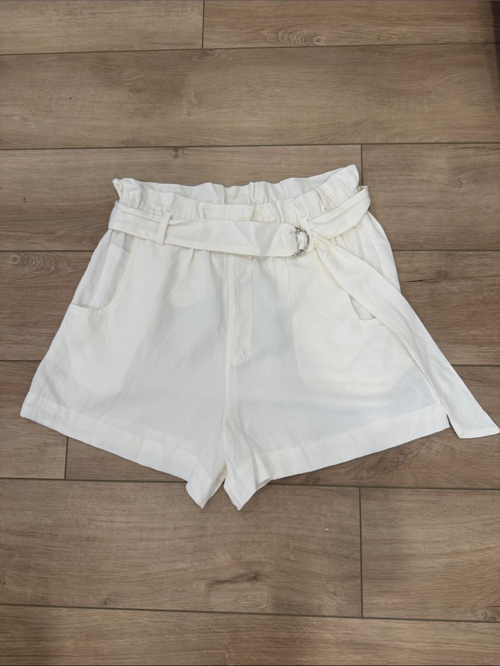 Mikoh White High-Waist Paperbag Belted Shorts
